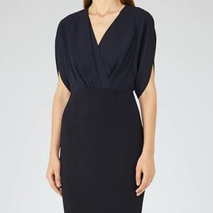 REISS Surplice V neck dark navy dress